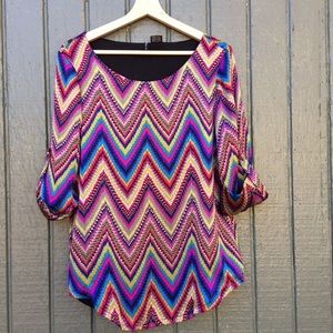 New Directions multicolored zigzag blouse
